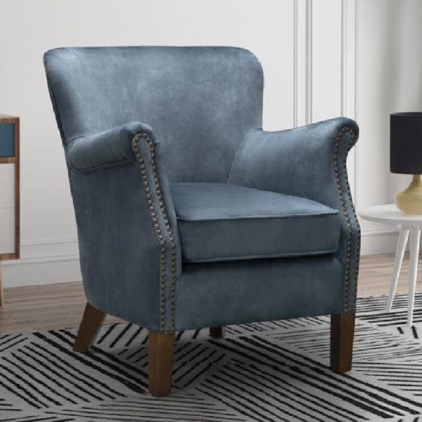 Aquarii Fabric Armchair With Wooden Legs In Steel Blue | Bed Sava