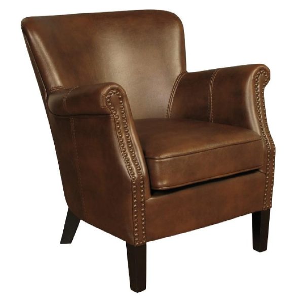 Aquarii Leather Armchair With Wooden Legs In Tan | Bed Sava