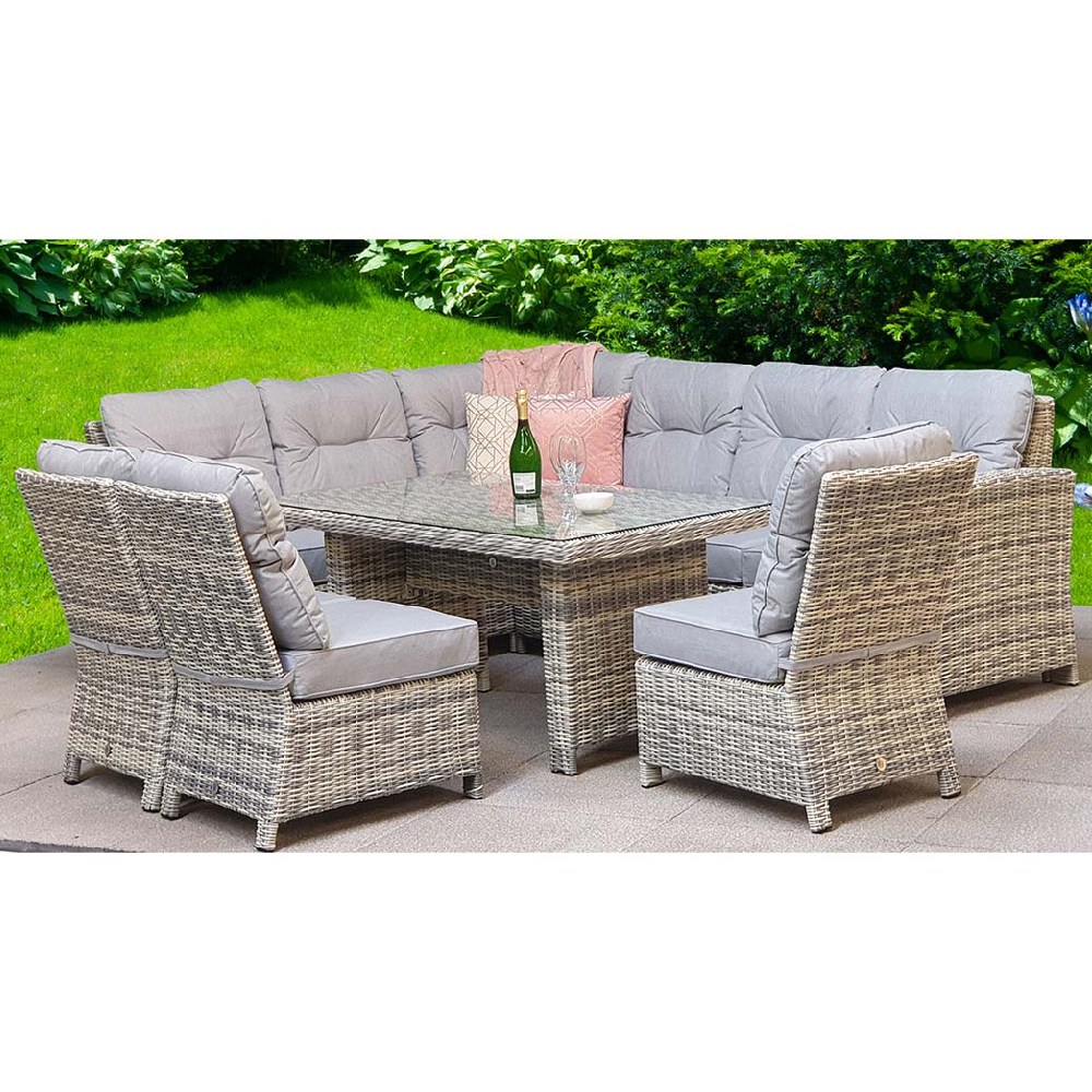 Arax Glass Top Garden Corner Dining Set In Grey