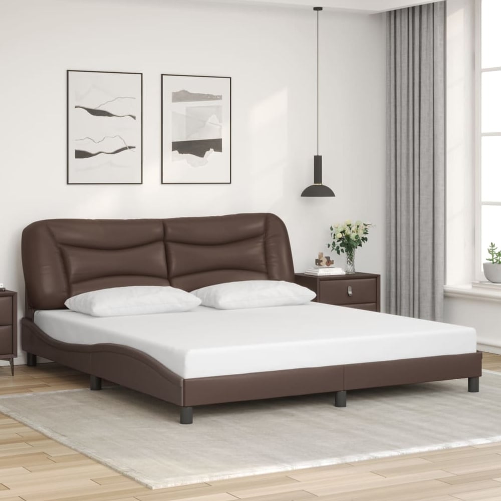 Arcadia Faux Leather Super King Size In Brown With LED