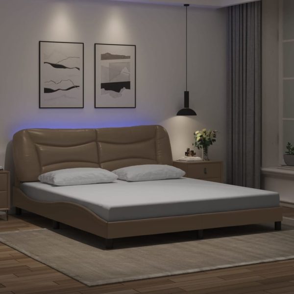 Arcadia Faux Leather Super King Size In Cappuccino With LED | Bed Sava