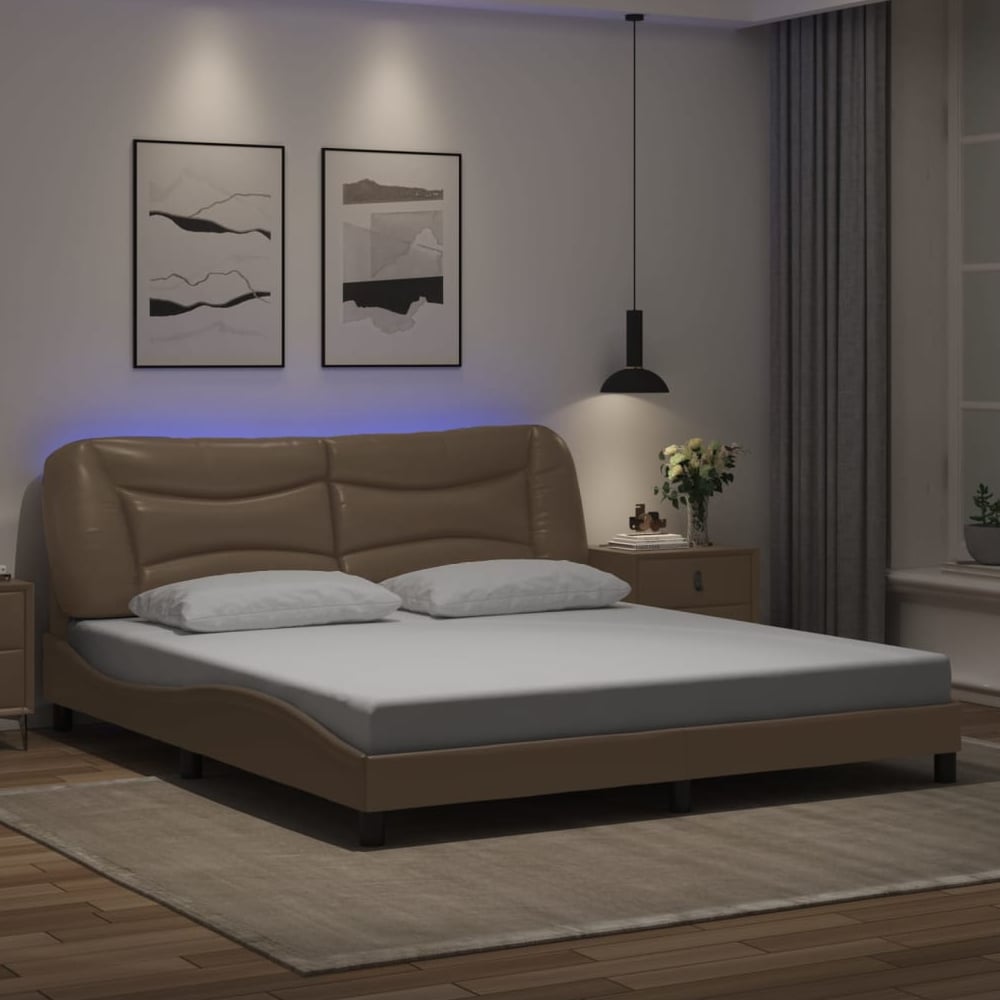 Arcadia Faux Leather Super King Size In Cappuccino With LED