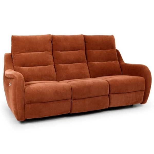 Arcata Fabric Electric Recliner 3 Seater Sofa In Cinnamon | Bed Sava