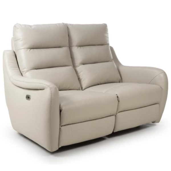 Arcata Faux Leather Electric Recliner 2 Seater Sofa In Chalk | Bed Sava
