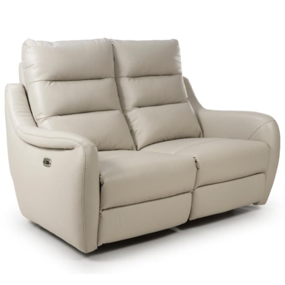 Arcata Faux Leather Electric Recliner 2 Seater Sofa In Chalk