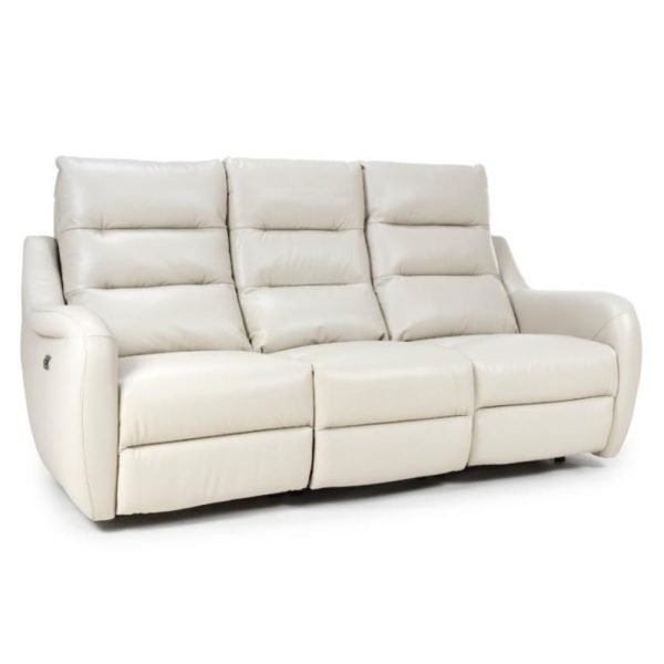 Arcata Faux Leather Electric Recliner 3 Seater Sofa In Chalk | Bed Sava