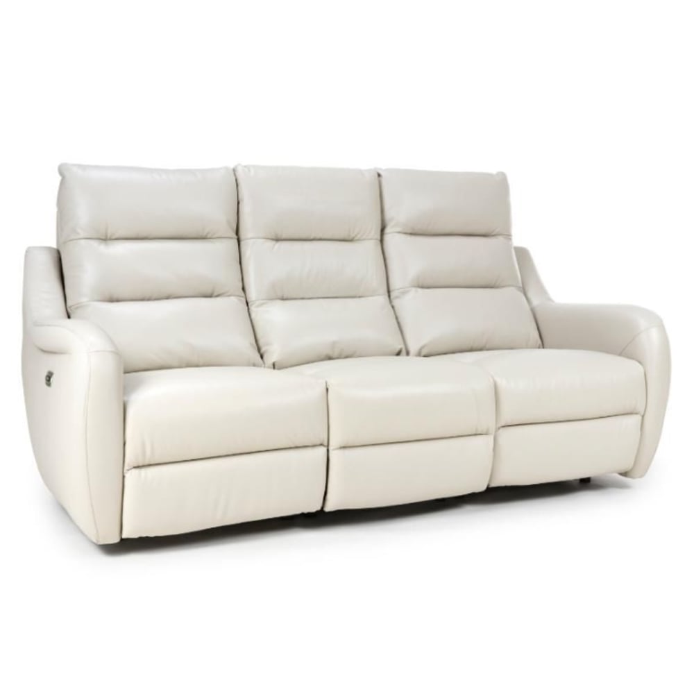 Arcata Faux Leather Electric Recliner 3 Seater Sofa In Chalk