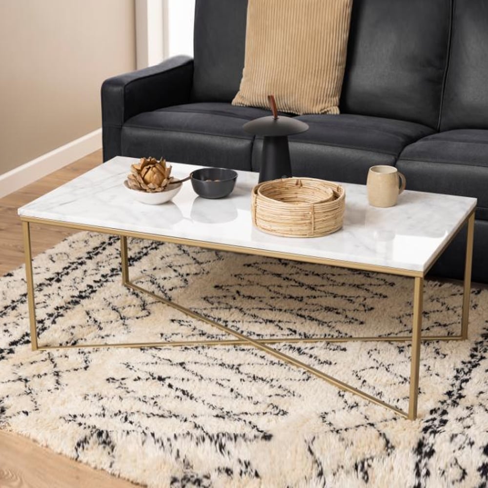 Arcata Marble Rectangular Coffee Table In White