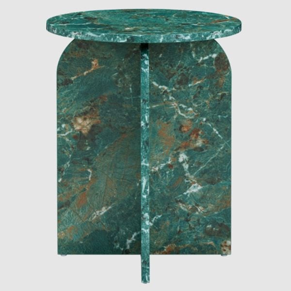 Arcata Wooden Round Side Table In Amazon Green Marble Effect | Bed Sava