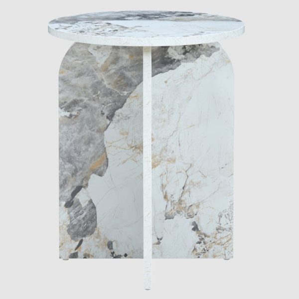 Arcata Wooden Round Side Table In Pandora Marble Effect | Bed Sava