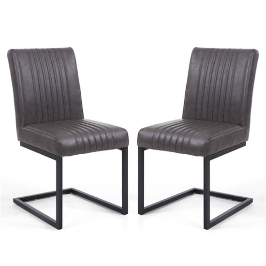 Aboba Grey Leather Dining Chairs With Metal Legs In Pair