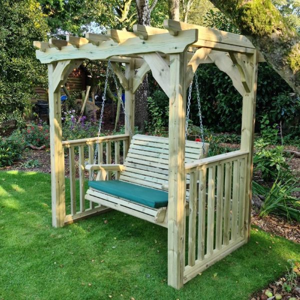 Archway Wooden Garden Swing Seat In Natural | Bed Sava