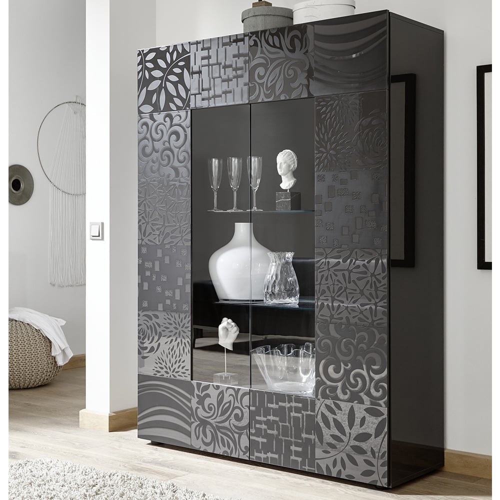 Ardent High Gloss Display Cabinet With 2 Doors In Grey