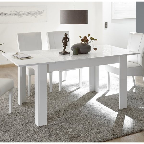 Ardent High Gloss Extending Dining Table In White | Bed Sava