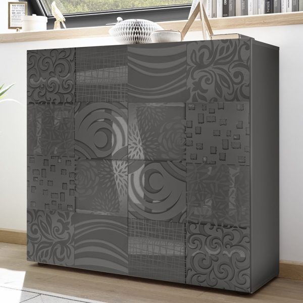 Ardent High Gloss Highboard With 2 Doors In Grey | Bed Sava
