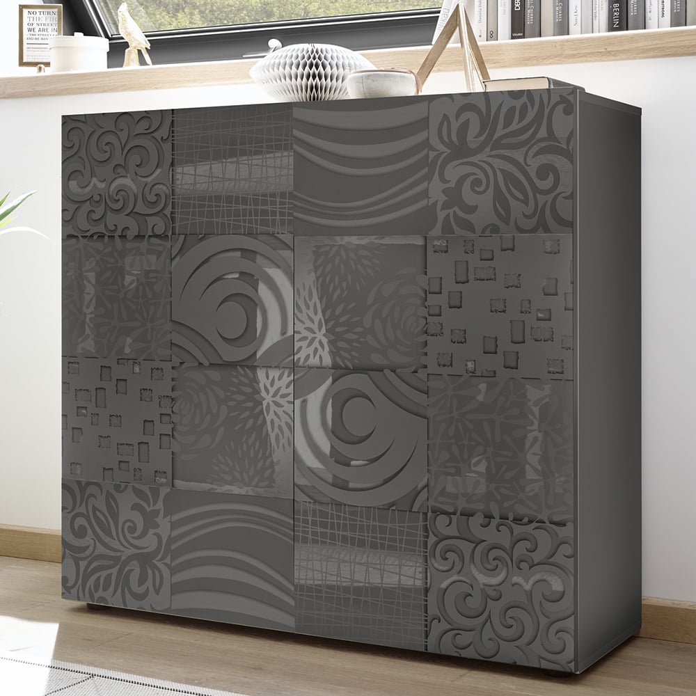 Ardent High Gloss Highboard With 2 Doors In Grey