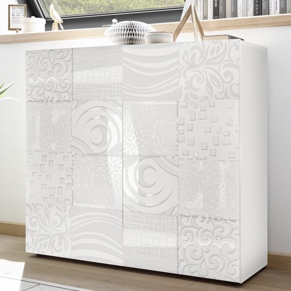 Ardent High Gloss Highboard With 2 Doors In White | Bed Sava