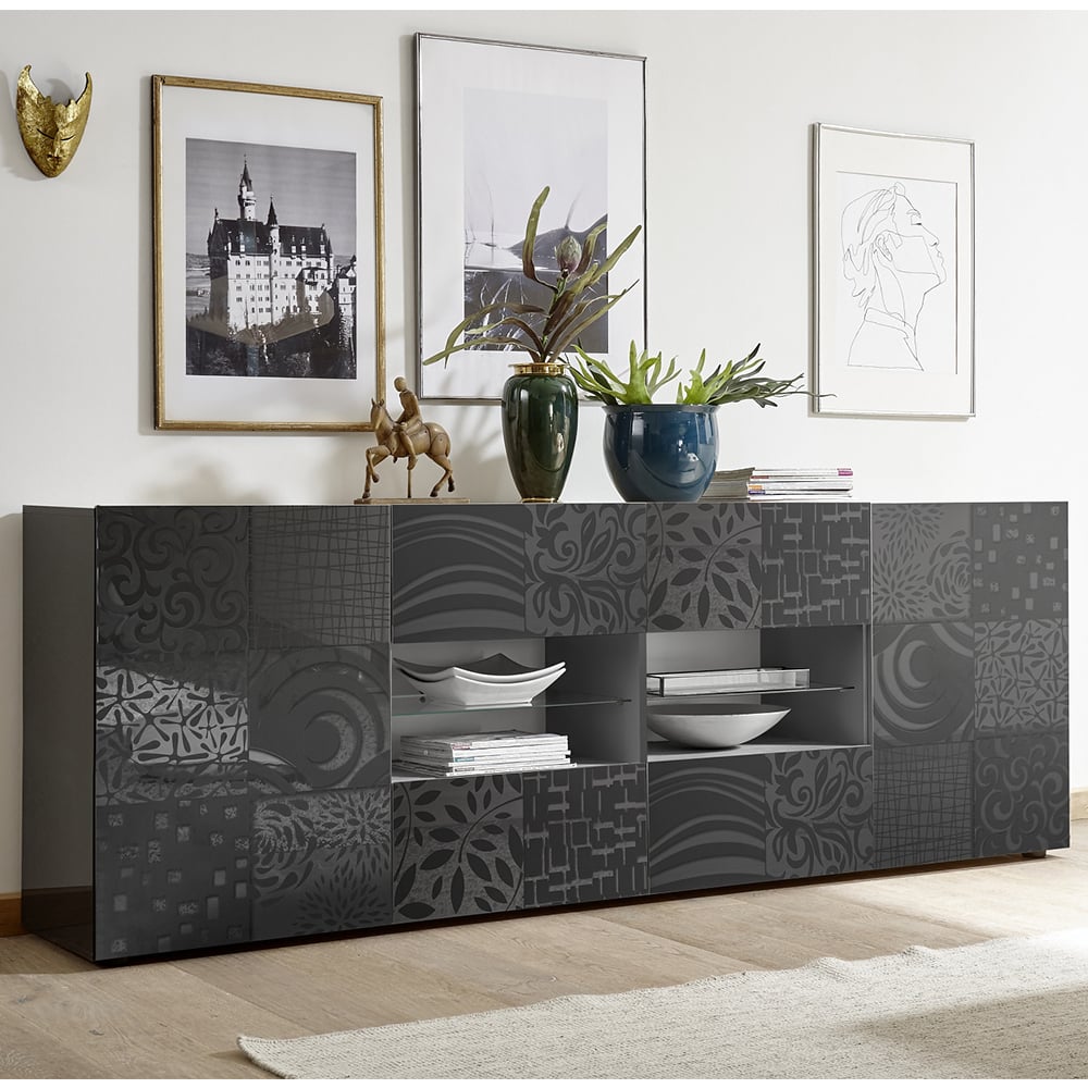 Ardent High Gloss Sideboard With 2 Doors 4 Drawers In Grey