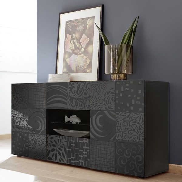 Ardent High Gloss Sideboard With 2 Doors 2 Drawers In Grey | Bed Sava