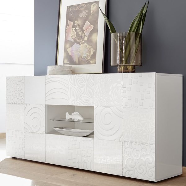 Ardent High Gloss Sideboard With 2 Doors 2 Drawers In White | Bed Sava