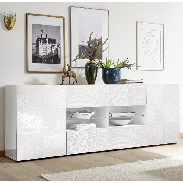 Ardent High Gloss Sideboard With 2 Doors 4 Drawers In White | Bed Sava