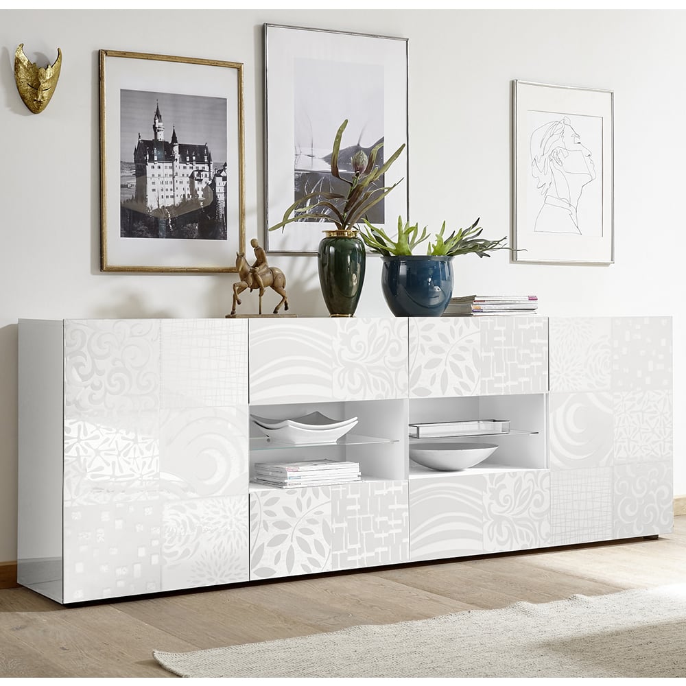 Ardent High Gloss Sideboard With 2 Doors 4 Drawers In White