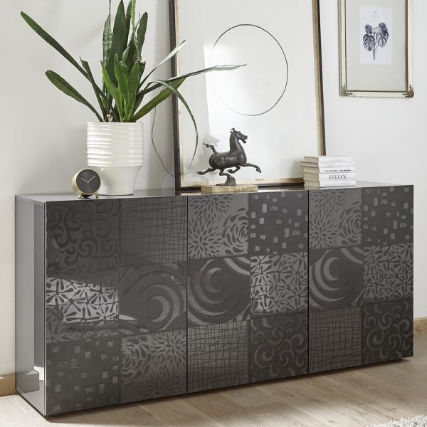 Ardent High Gloss Sideboard With 3 Doors In Grey | Bed Sava