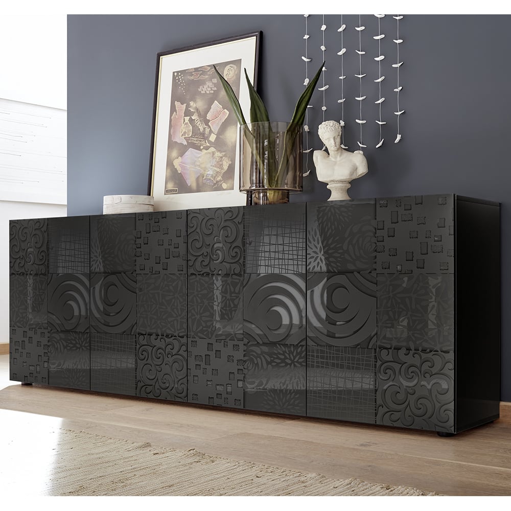 Ardent High Gloss Sideboard With 4 Doors In Grey