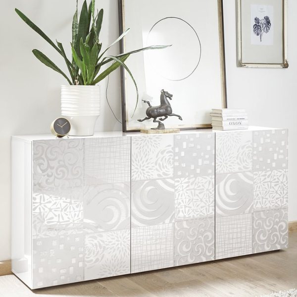 Ardent High Gloss Sideboard With 3 Doors In White | Bed Sava