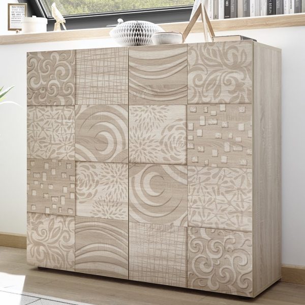 Ardent Wooden Highboard With 2 Doors In Sonoma Oak | Bed Sava