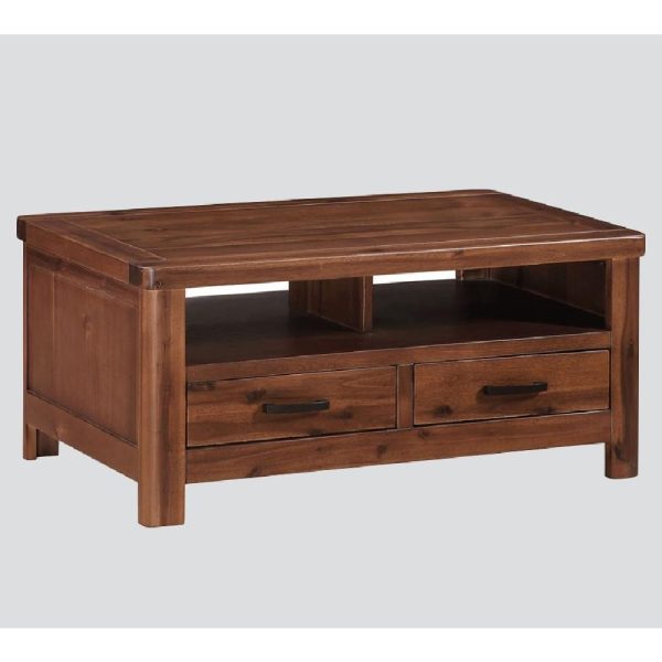 Areli Wooden Coffee Table With 2 Drawers In Dark Brown | Bed Sava