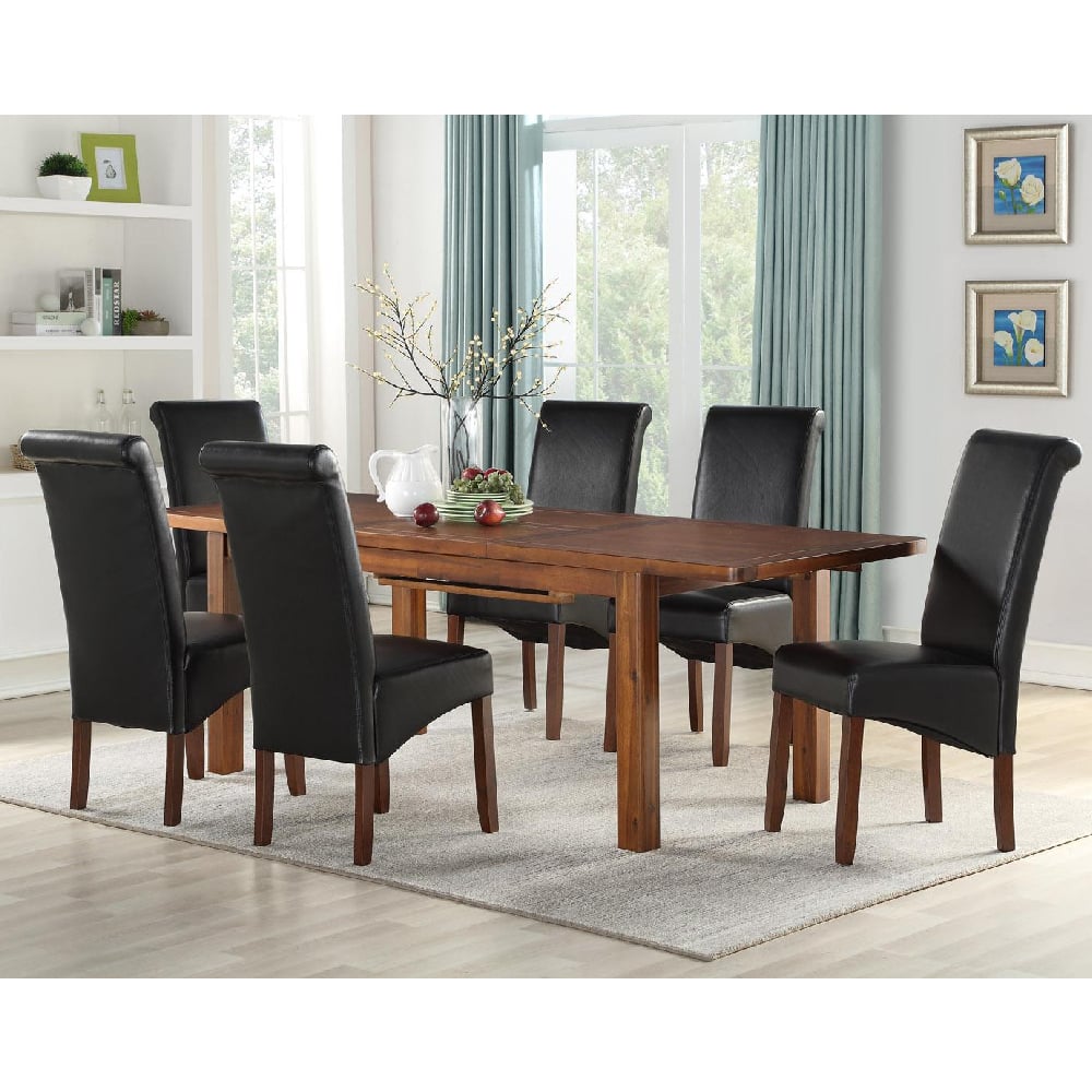 Areli Wooden Extending Dining Table With 6 Seguin Chairs In Brown