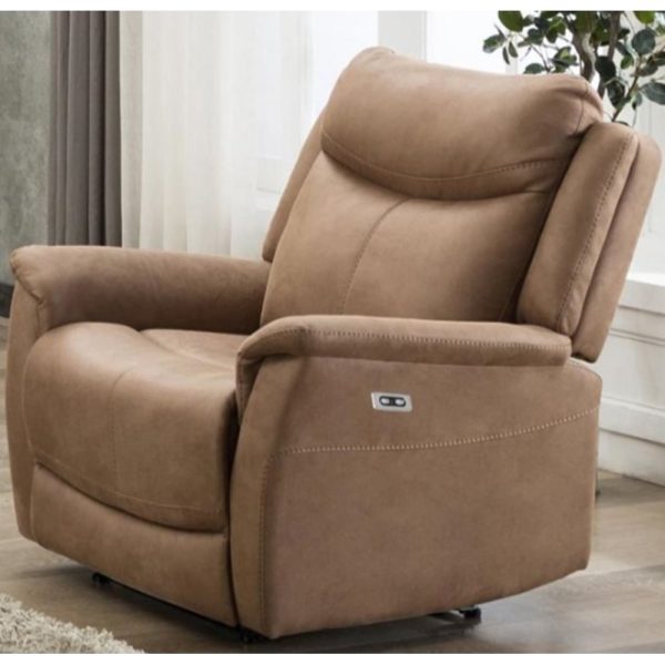 Arizones Fabric Electric Recliner 1 Seater Sofa In Caramel | Bed Sava