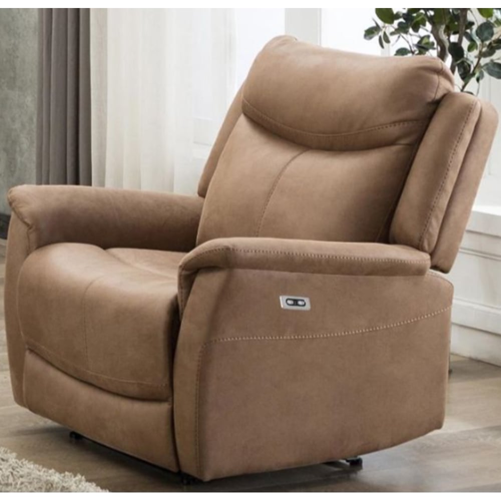 Arizones Fabric Electric Recliner 1 Seater Sofa In Caramel