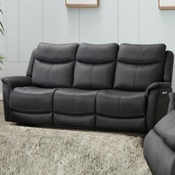 Arizones Fabric Electric Recliner 3 Seater Sofa In Slate | Bed Sava