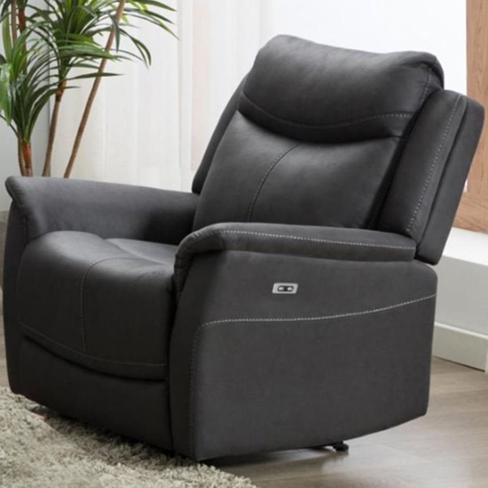 Arizones Fabric Electric Recliner 1 Seater Sofa In Slate
