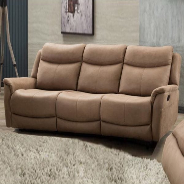 Arizones Fabric Recliner 3 Seater Sofa In Caramel | Bed Sava