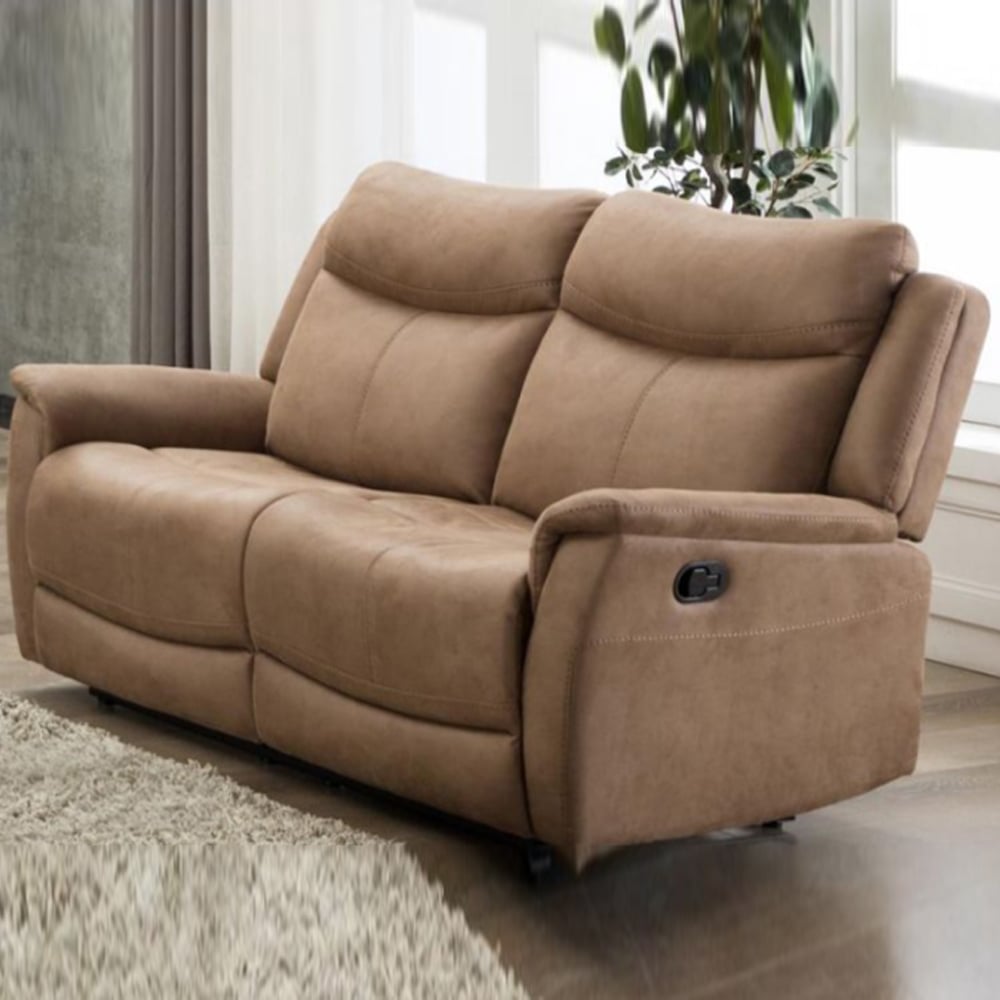 Arizones Fabric Recliner 2 Seater Sofa In Caramel