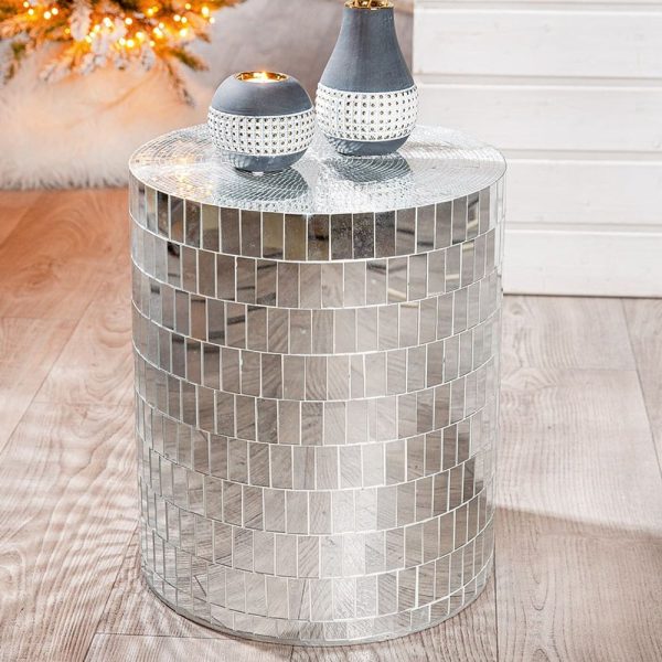 Arlee Mirrored Round Side Table In Silver | Bed Sava