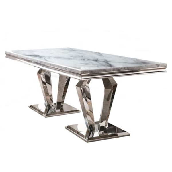 Arlesey Large Marble Dining Table With Steel Base In Grey | Bed Sava