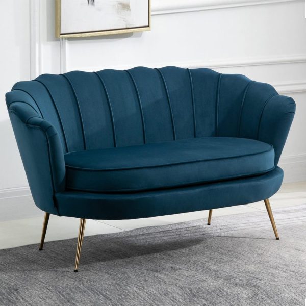 Arlington Fabric 2 Seater Sofa With Gold Legs In Blue | Bed Sava