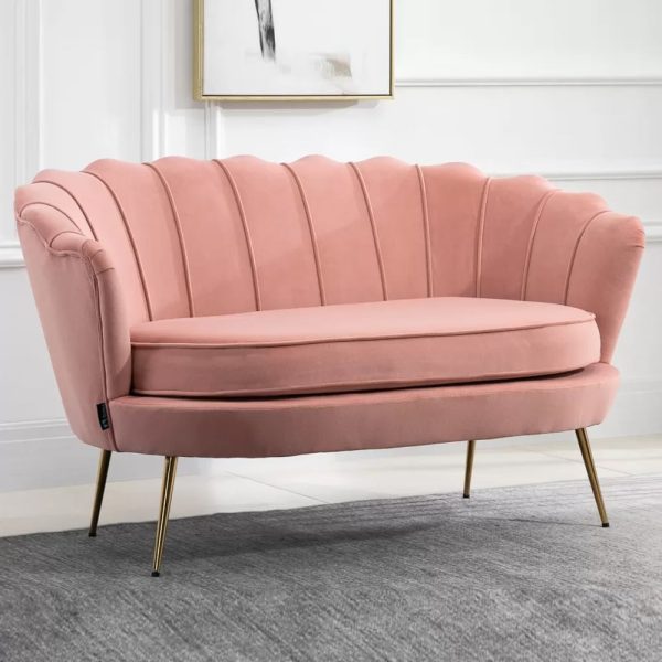 Arlington Fabric 2 Seater Sofa With Gold Legs In Coral | Bed Sava