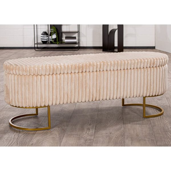 Arlington Fabric Ottoman With Metal Legs In Beige | Bed Sava