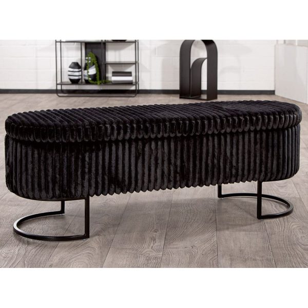 Arlington Fabric Ottoman With Metal Legs In Black | Bed Sava