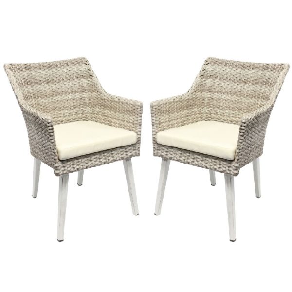 Arlo Cream Rattan Dining Chairs In Pair | Bed Sava
