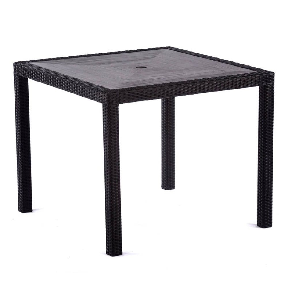 Arlo Grey Polyresin Square Dining Table With Black Brown Weave