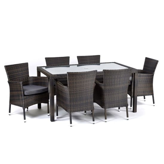 Arlo Outdoor Rattan Dining Table With 6 Armchairs In Black Brown