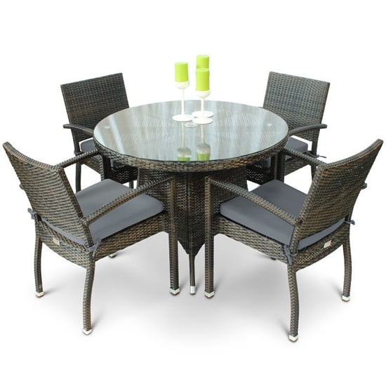 Arlo Outdoor Rattan Dining Table With 4 Armchairs In Black Brown