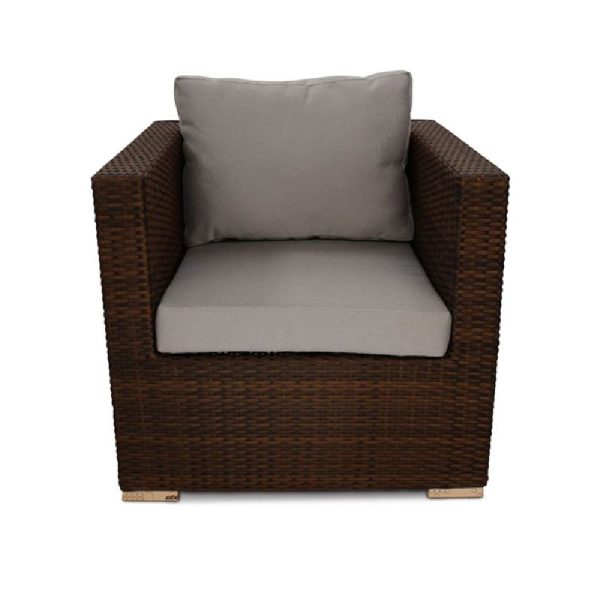 Arlo Rattan Sofa Arm Chair With Light Grey Cushions In Brown | Bed Sava