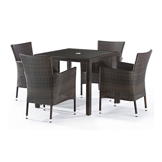 Arlo Outdoor Rattan Dining Table With 4 Chairs In Black And Brown